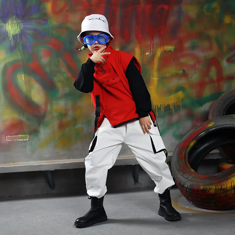 Boys Hip Hop Vest Sweatshirt Cargo Pants Girls Street Dance Clothes Sets Child Jazz Joggers Kids Streetwear Performance Costumes