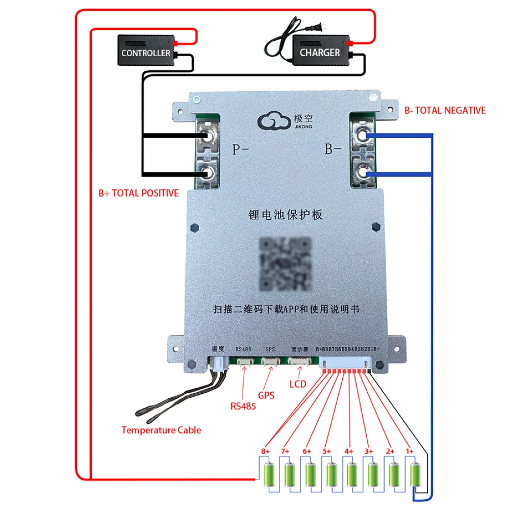 JIKONG BMS 스마트 액티브 밸런스, 리튬 이온 LiFePo4 LTO 캠핑 전기 자전거용 블루투스, JK B2A8S20P, 2A, 4S, 5S, 6S, 7S, 8S, 200A, 12V, 24V