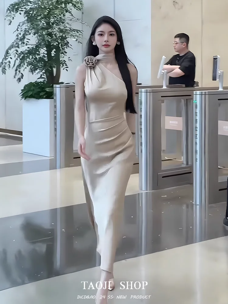 

Сексуальные элегантные облегающие длинные платья для женщин, новинка 2023 года, лето, винтажная тонкая уличная одежда без рукавов, вечерние однотонные платья, женский халат Wh16