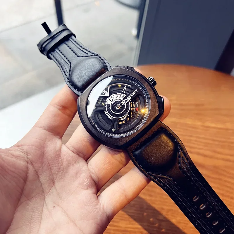 Jam tangan kuarsa untuk pria, jam tangan kulit baja tahan karat 50mm dial besar merek Top mewah Reloj Hombre