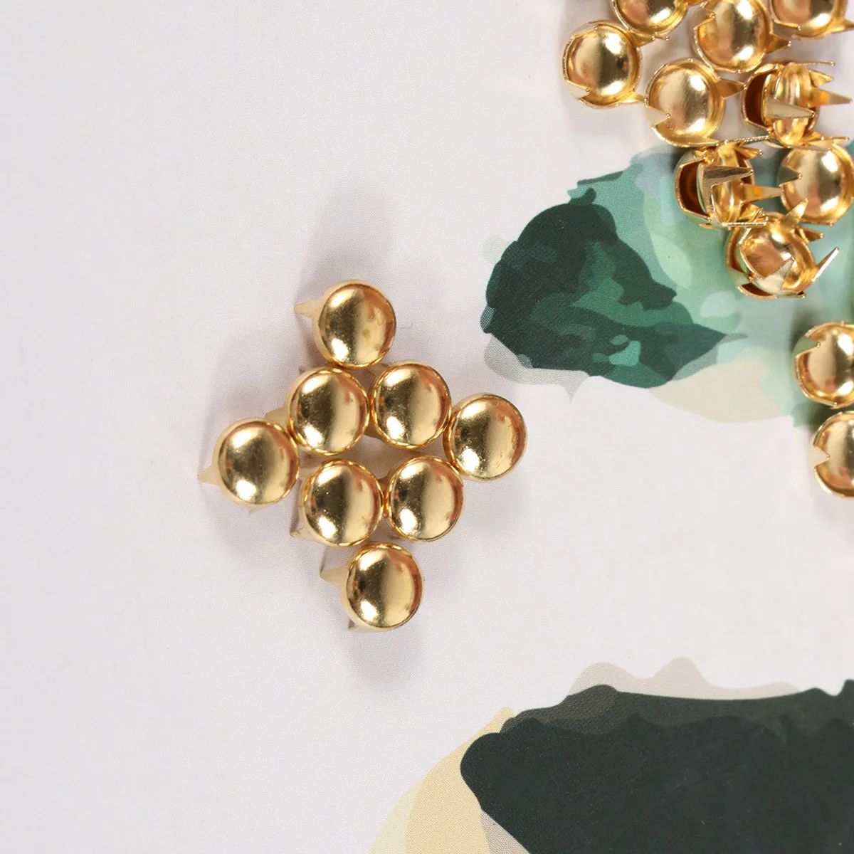 

100pcs Round Rivet Metal Studs Spike Nail Diy Punk Shoes Clothing Decor Golden 6Mm Stylish Unisex Accessories Bags Bracelets