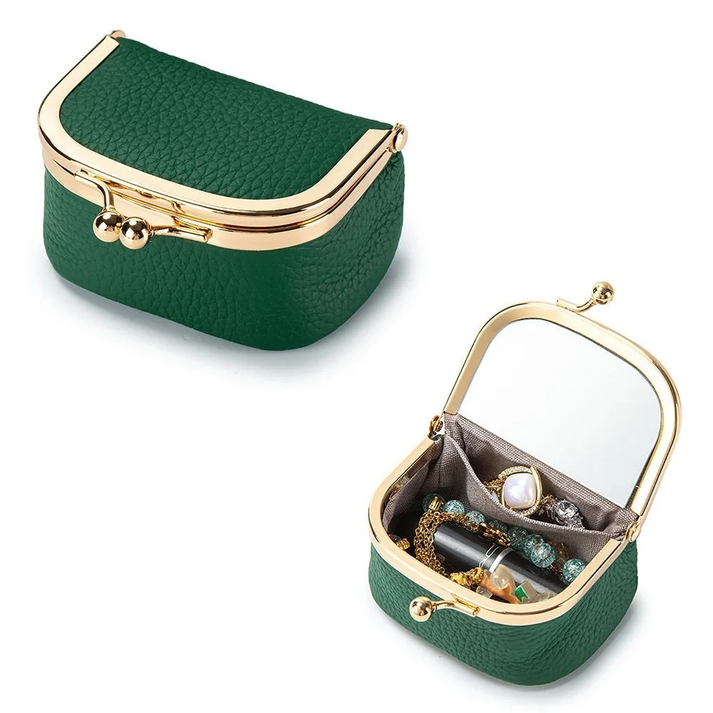 Kiss Lock Coin Purse PU Leather Square Mini Jewelry Bag Multifunctional Solid Color Display Purse Holder Keys Lipsticks Earrings