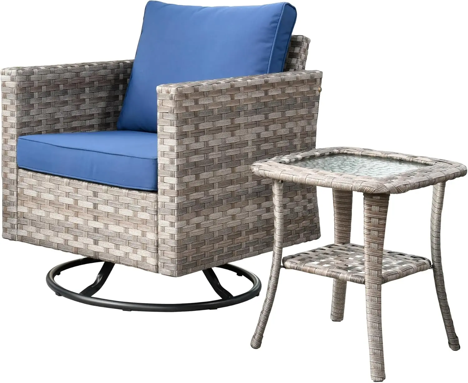 

Комплект из 2-х уличных кресел-качалок с поворотным механизмом и приставным столиком, всепогодные плетеные комфортные кресла для патио, вращение на 360 градусов