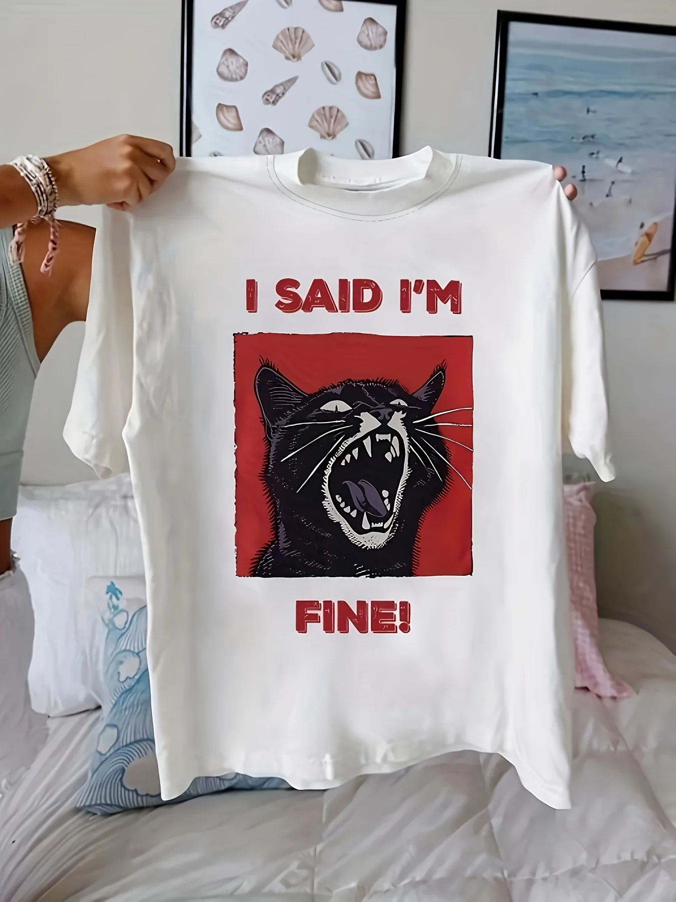 

Женская футболка больших размеров с рисунком черного кота, хлопковая дышащая модная и универсальная уличная одежда унисекс большого размера