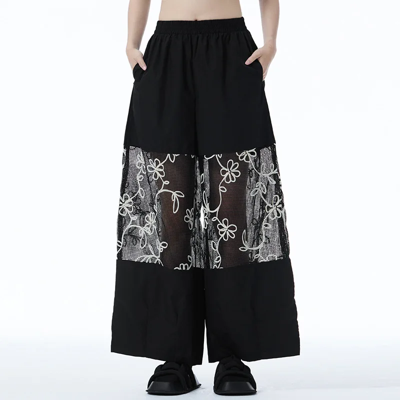 

Широкие брюки с высокой талией, с сетчатыми вставками, модные, свободного кроя, в уличном стиле, из хлопка, повседневные, для женщин