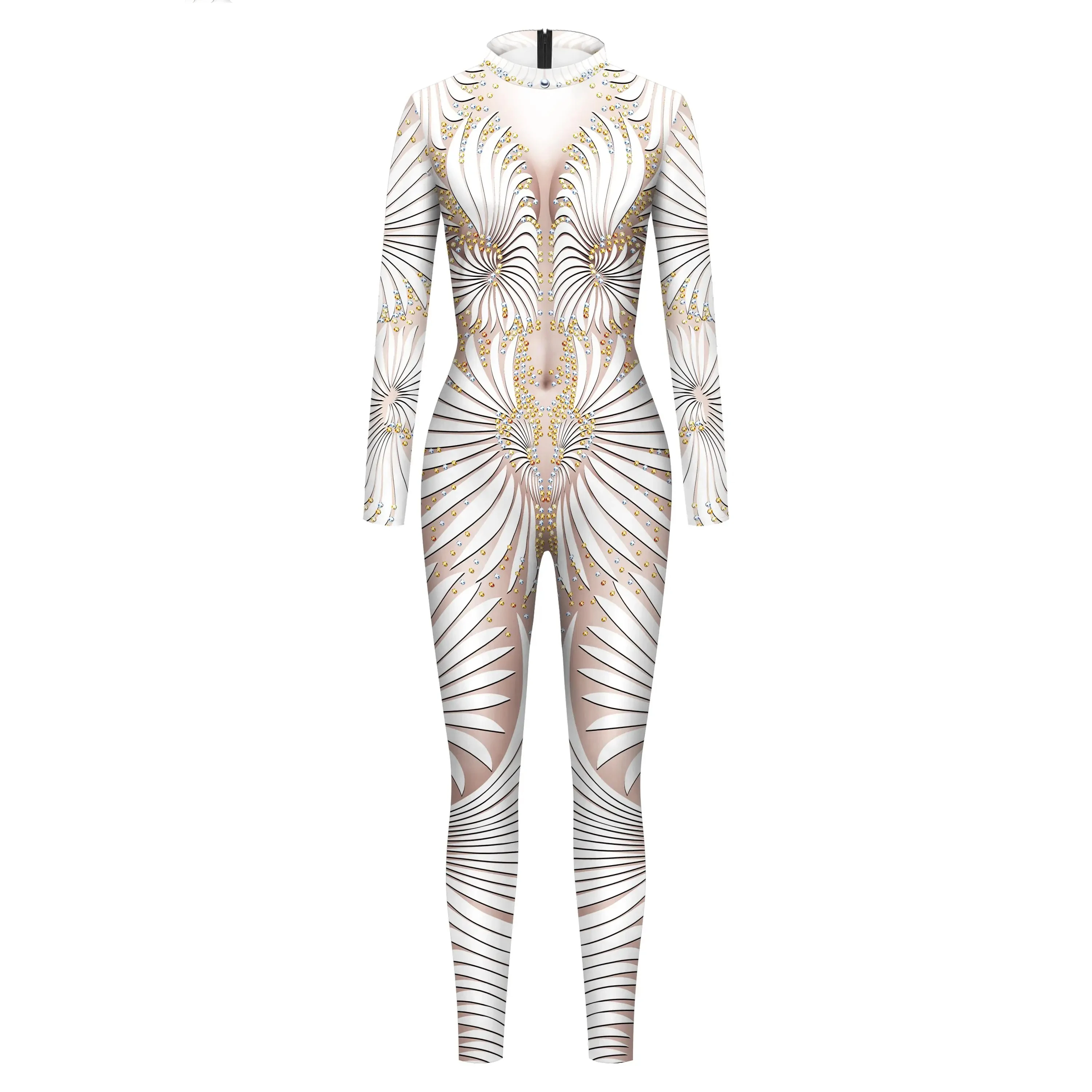 Pailletten muster Kostüm Frauen sexy Zentai Bodysuit Cosplay Overall Urlaub Karneval Party Kleidung elastischen Anzug