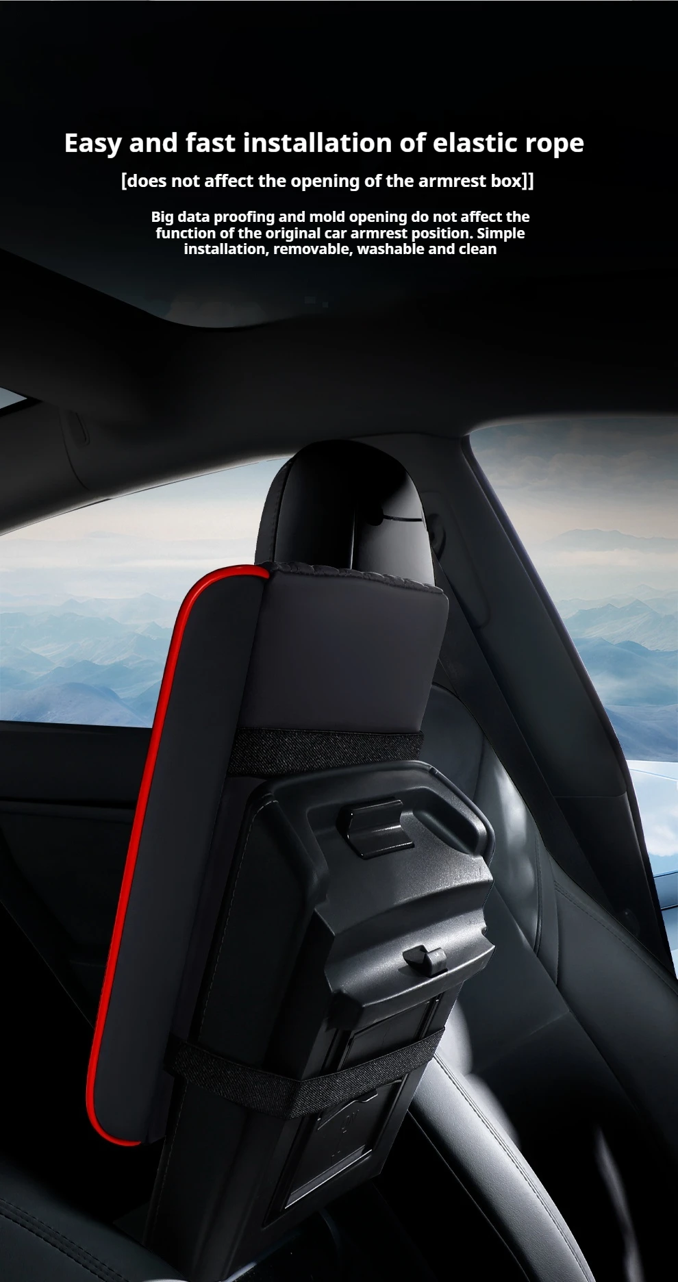 Premium Rote Leder-Autoarmlehnenauflage | Verstellbarer Armaturenbrett-Organizer mit ergonomischem Design | Mehrfarbige Innenausstattung U – Detail 12
