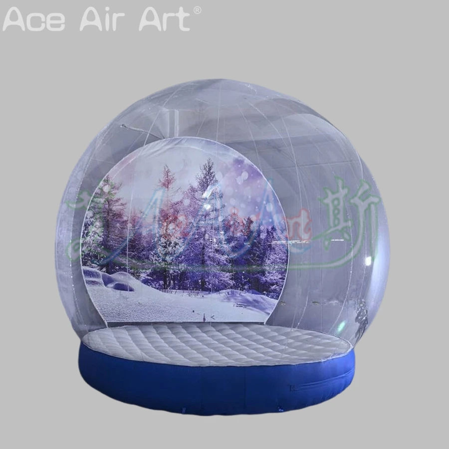 Maravilhoso decoração de natal globo de neve inflável tenda bolha transparente iglu inflável com fundo de neve