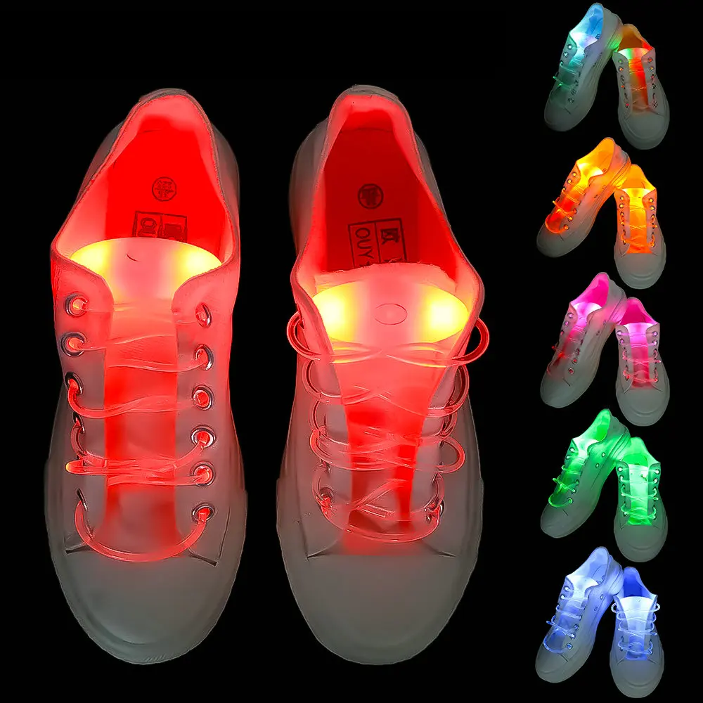 LED Shoe Laces Luminous Shoelaces Batteries Glow Shoe Strings Round Flash Light Shoelaces No Tie Lazy Shoe Laces Party Decor