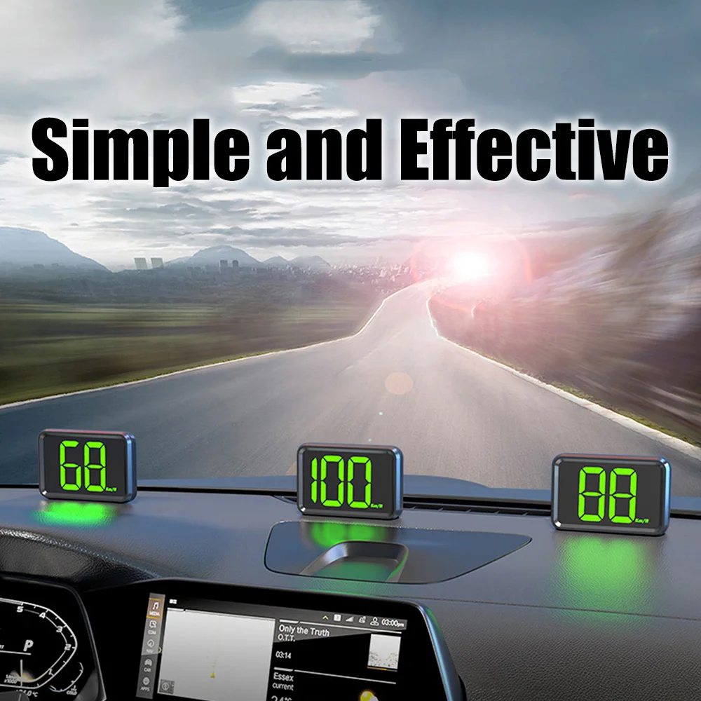 GPS HUD Speedometer KMH MPH Meter X1 HUD Big Font Digital White Green Light Display Car Head Up Display USB Plug