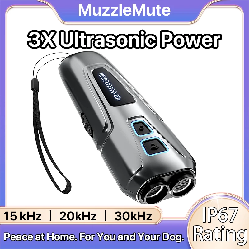 Dog Repeller Portable Ultrasonic 4 In 1 LED Digital Display Strobe Repellent Rechargeable with Extended Battery Life