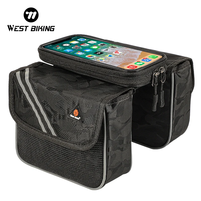 

WEST BIKING Reflective Bicycle Bag Rainproof Front Frame Bag Sensitive Touch Screen 6.5 inch Phone Bag MTB Road Bike Accessories