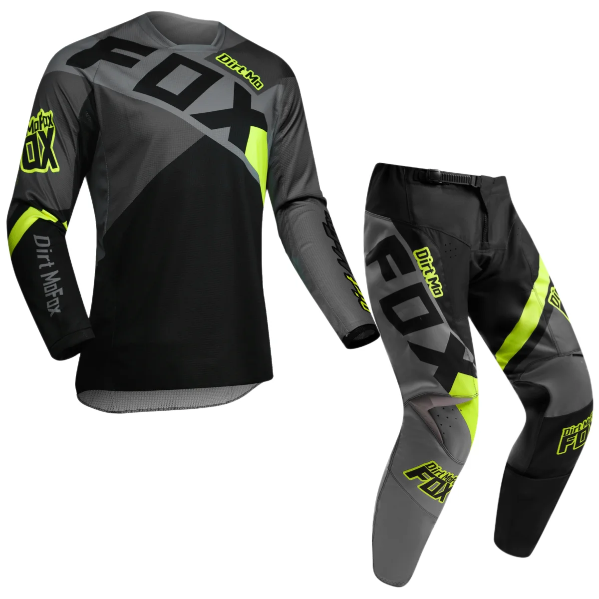 MoFox-Maillot et Pantalon Motocoss pour Homme et Femme, Tenue de Course Tout-Terrain, Ensemble d'Équipement MX, Jaune Chlorjaune et Gris, Vélo de Descente, D343, RL UTV