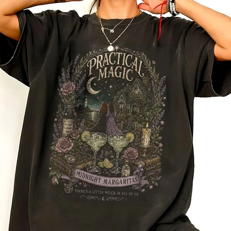 Midnight Margarita Comfort Shirt, Witch Cocktail Pattern T-shirt, Retro Gothic Magic Halloween T-shirt From 