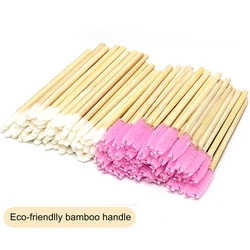 100pcs Eyelash Brush Bamboo Mascara Wands For Eyebrow and Eyelash Spoolies Eyeliner Brush and Lip Applicator for Lash Extension