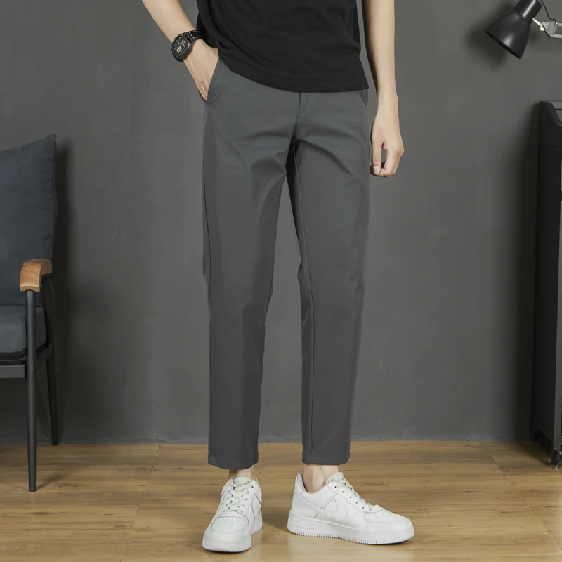 2024 Summer New Suit Pants Men's Straight Leg Casual Small Feet Korean Edition Trendy Street Versatile Business cropped pants