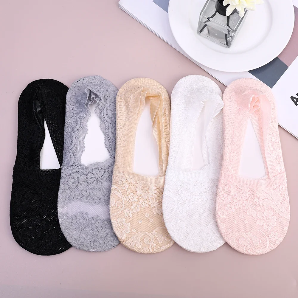 Summer Sexy Lace Socks Women Ice Silk Flower Low Cut Socks Invisible Anti-slip Lace Ankle Sock Breathable Boat Sox Female