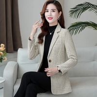 Women Jacket Spring Autumn New Casual Women Tweed Blazer Fashion Long Sleeve Pockets Female Outerwear Chic Tops Mther Coat 5XL