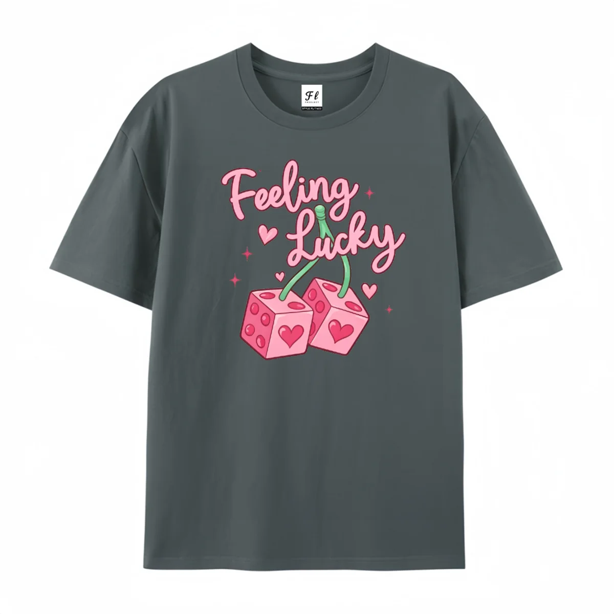 Feeling Lucky Graphic T‑Shirt Y2K Retro Cherry Dice Heart Valentines Cute Aesthetic Casual Short Sleeve Tops Men & Women Tees