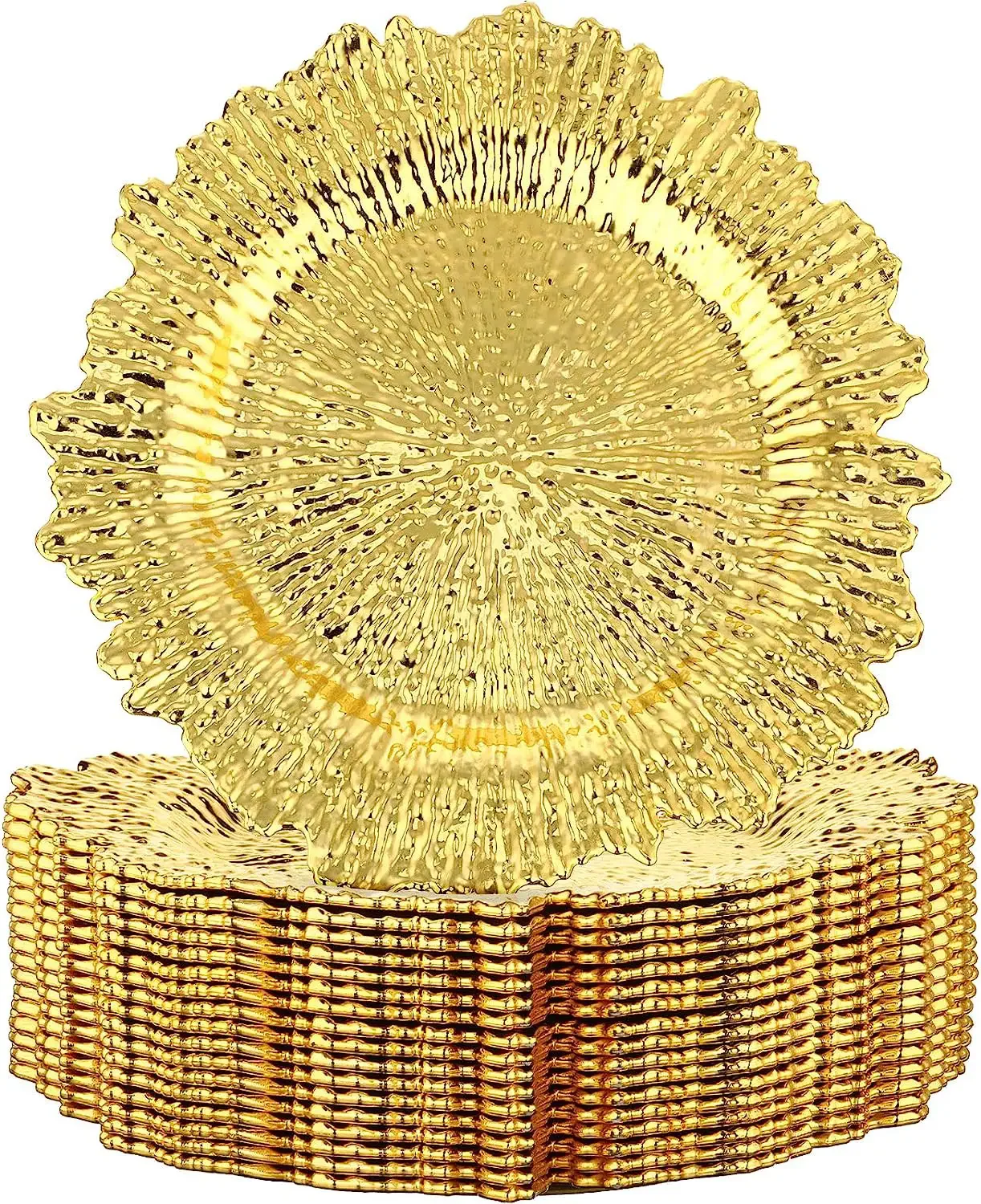 50pcs 100 Pcs Gold Charger Plates Reef Plate Chargers for Dinner Plates, Plastic Decorative Plates for Table Setting