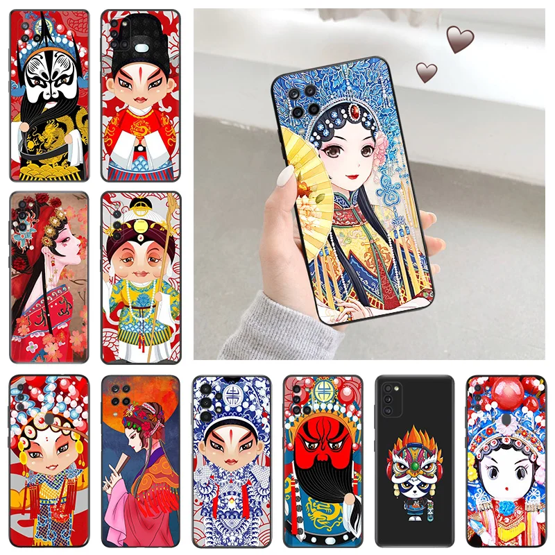 Phone Case for Samsung A31 A32 A33 A34 A51 A52 A53 A54 A71 A52S A72 A73 Beijin opera Girl dance Face Shell Black Cases Cover