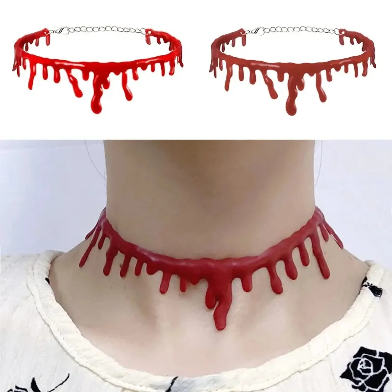 

Halloween Dripping Blood Necklace Horror Vampire Bloody Choker For Halloween Decoration Cosplay Costume Party Accessories