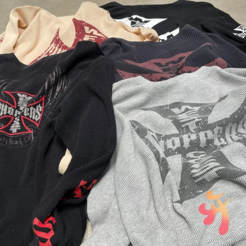 

25ss Waffle West Coast Choppers толстовки американские уличные негабаритные футболки с круглым вырезом и длинными рукавами повседневные мужские и женские пуловеры