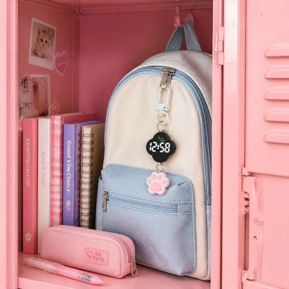 LED Watch Keychain Flower Shape Dial Night Light Electronic Watch Mirror Dial Number Display Pocket Watch Keychain Backpack