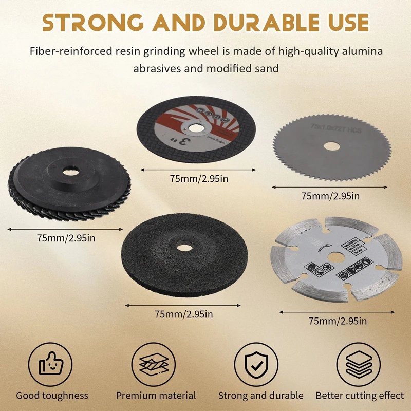 5PCS/Set 75Mm Cutting Disc 3Inch Grinding Wheel Woodworking Stone Marble Cutting Grinding Saw Blade For Angle Grinder