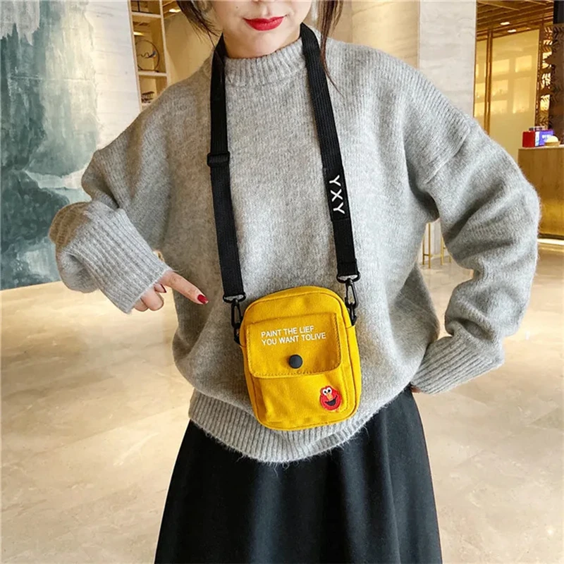 

Women Canvas Shoulder Bag Handbags Korean Solid Color Student Phone Purse Simple Zipper Small Messenger Crossbody Pouch