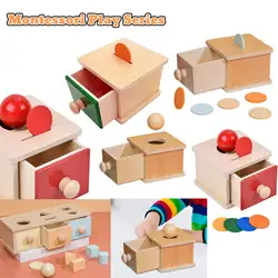 Montessori Kid Educational Toys Coin Box Early Learning Educational Object Macaron Wooden Toy Coin Ball Textile Drum Drawer Box