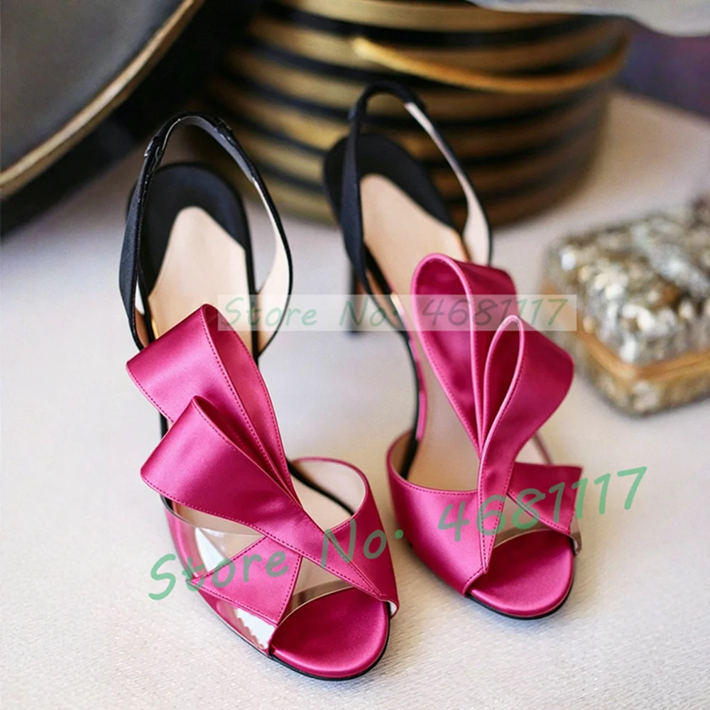 Satin Bow Back Strap High Heels Sandals Women Classy Two-tone Glossy Patent Shoes Ladies Party Clear Pvc Strap Open Toe Sandals view 5
