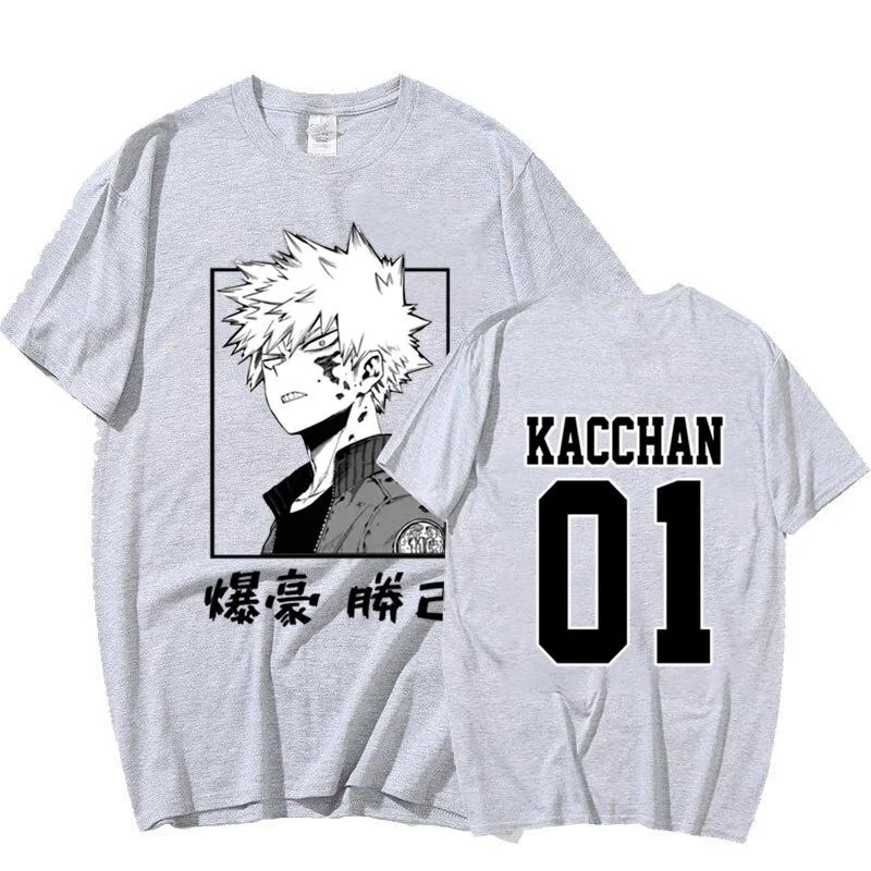 Cool Bakugou Katsuki Graphic Print T Shirt Men\'s Fashion Personality Round Neck Short Sleeve Streetwear Casual Anime Tees Top