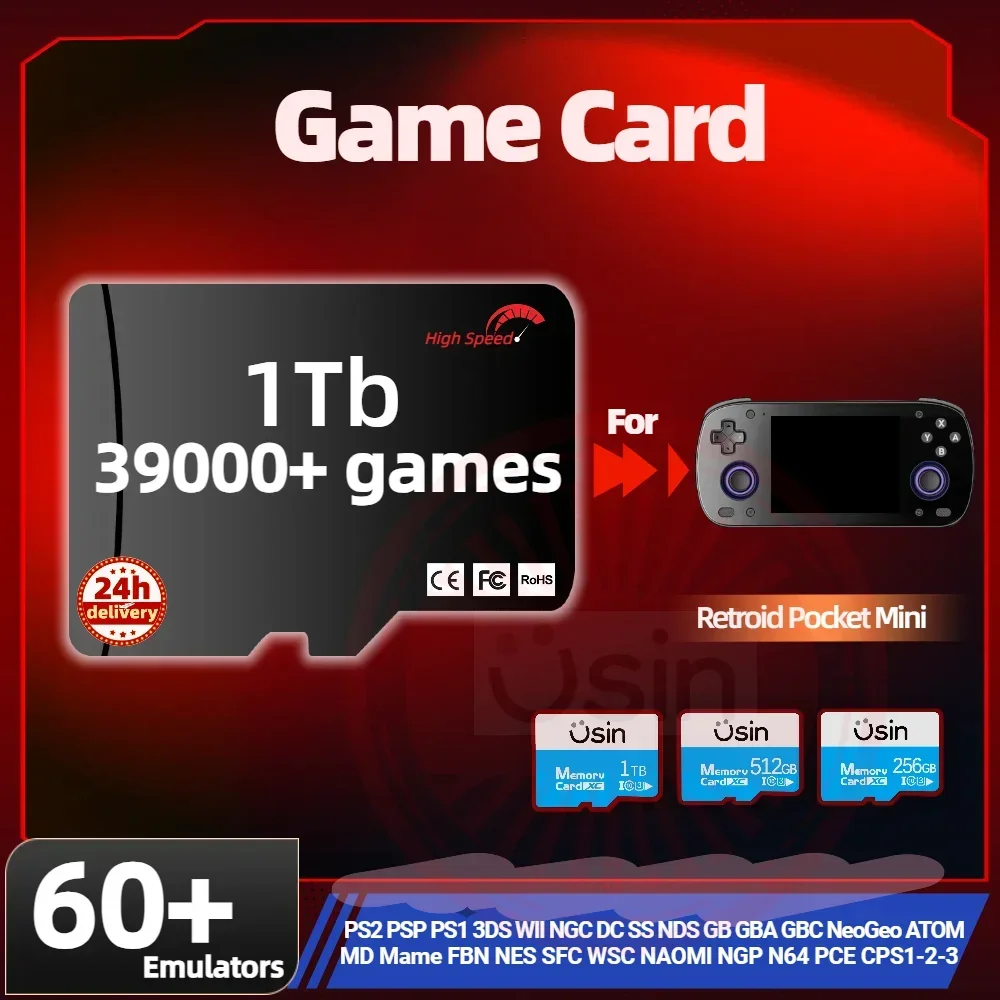 For Retroid Pocket Mini Retro Handheld Game SD Card 1Tb 512G 256G H-Speed Games Memory Card Preloaded Game 39000+ PS2 PSP PS1