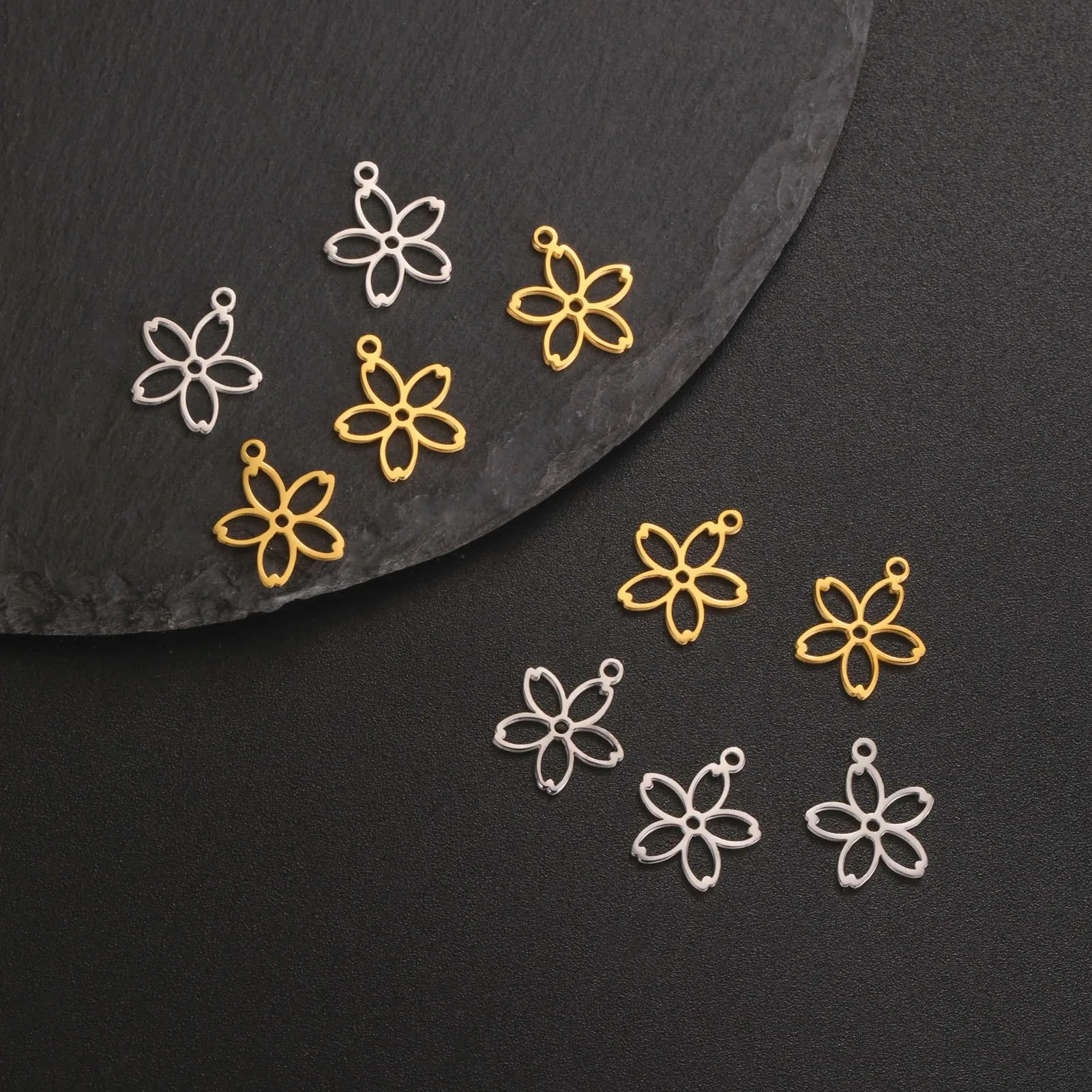 EUEAVAN 5 stücke Edelstahl Blume Charms Blüte Pflanze Anhänger Frauen Halskette Ohrringe Armband DIY Handwerk Zubehör Großhandel – Detail 9