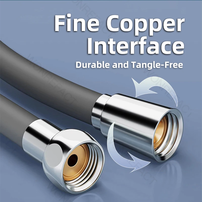 Selang Pancuran Silikon Ekstra Panjang Abu-abu 2.5 M Pipa Ekstensi Kepala Pancuran Genggam Universal dengan Aksesori Kamar Mandi Mur Kuningan