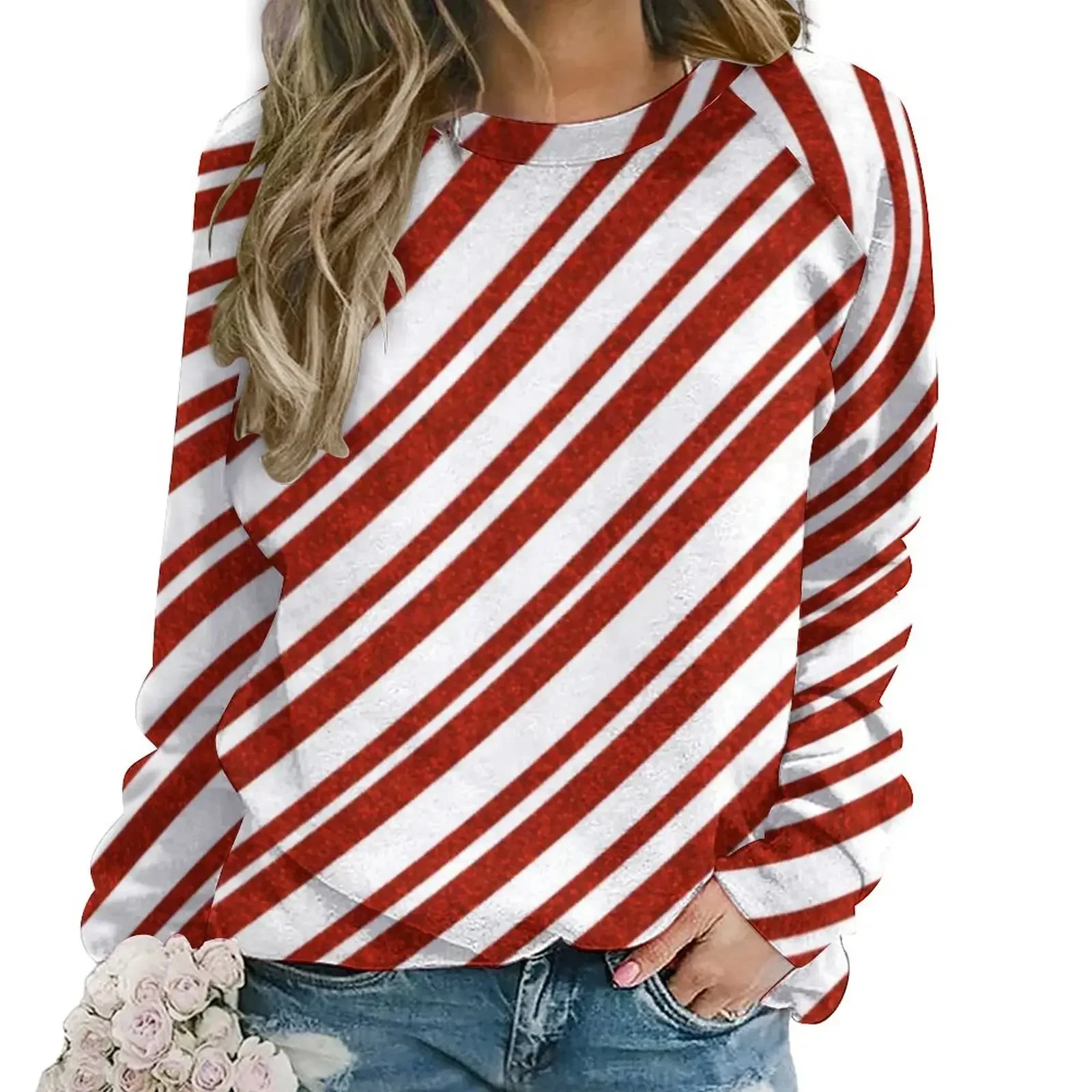 

Red And White Line Hoodies Women Candy Cane Stripe Street Style Casual Hoodie Autumn Long Sleeve Modern Graphic Sweatshirts