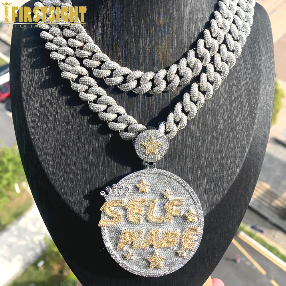 

New Hip Hop Luxury Iced Out Self Made Pendant Necklace 15MM Cubic Zirconia Heavy Chunky Prong Cuban Chain Men Fashion Jewelry