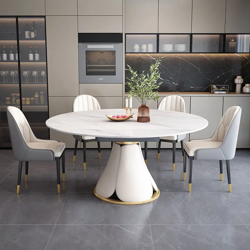 

&c Modhomi Luxury Dining Table Set Extendable Sintered Stone Top Round Dining Room Furniture Rotating