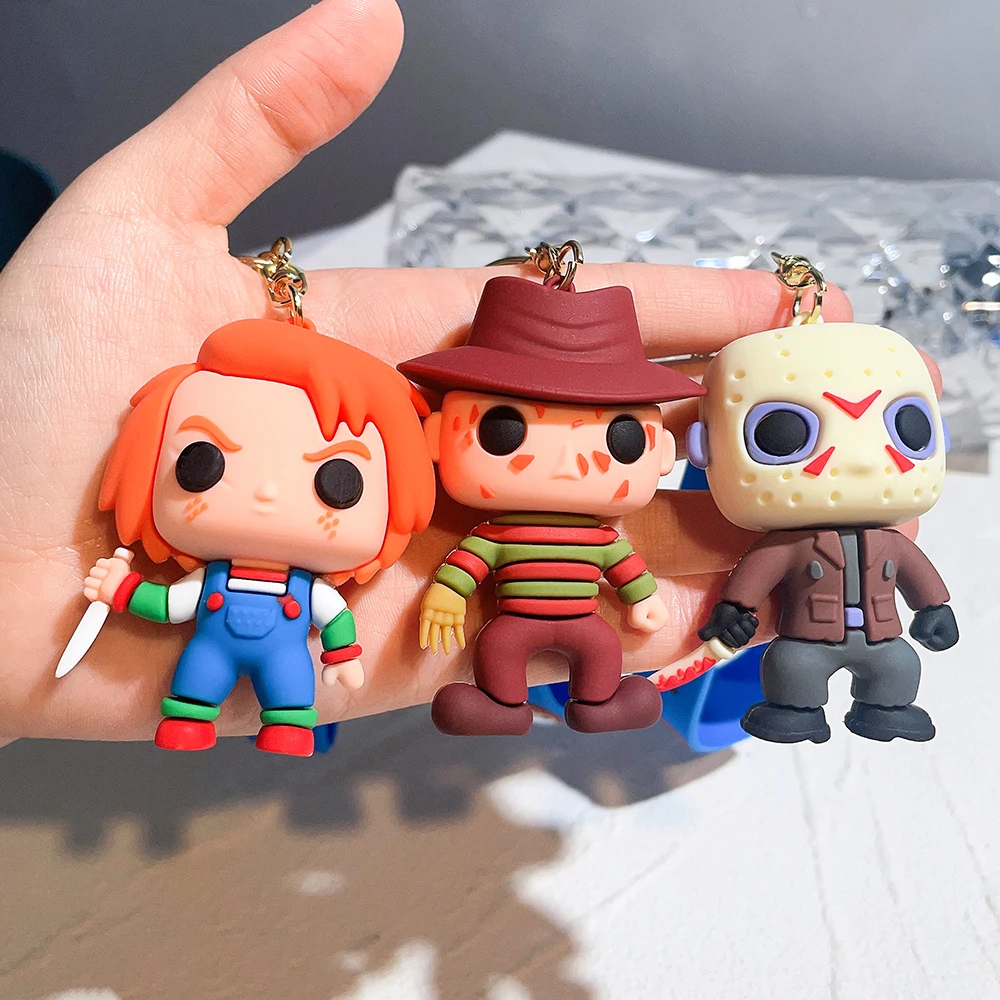 Horror Movie Character Silicone Key Chains for Fans Chucky Jason 3D Pendant Keyrings for Car Keys Backpack Halloween Gifts