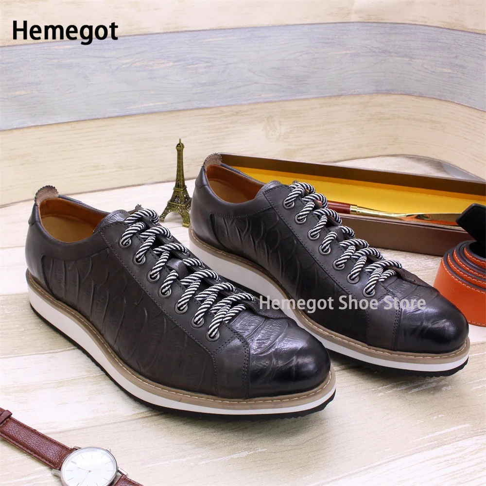 Black Alligator Embossed Handmade Shoes Men's Casual Leather Shoes Men's Leather Single Shoes Fashion Shoes Casual Sneakers Shoe