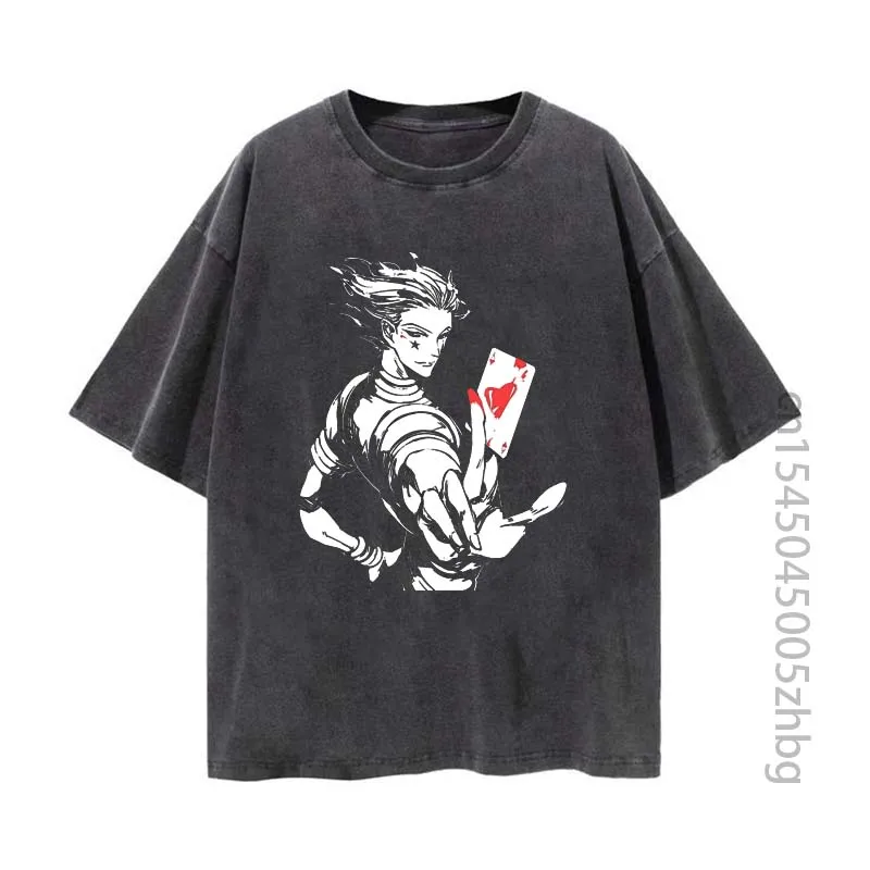 Hisoka Joker Card Hunter X Hunter Anime Woman Shirt Streetwear Harajuku Vintage Distressed Tshirt Manga Graphic T Shirt Men Tops