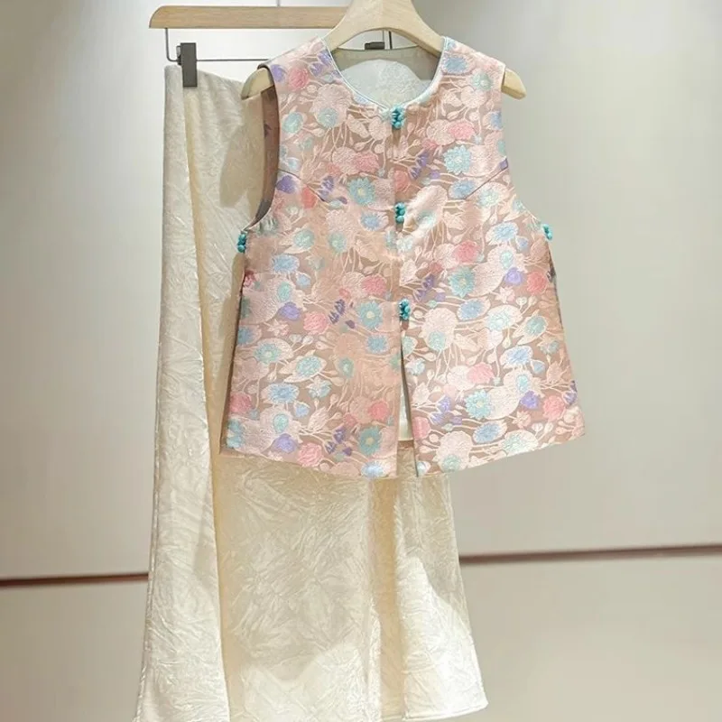 

Vintage Jacquard Vest Women's Clothing Luxury Design Print Waistcoat Sleeveless Cardigan Vests Jackets Single-breasted Tops