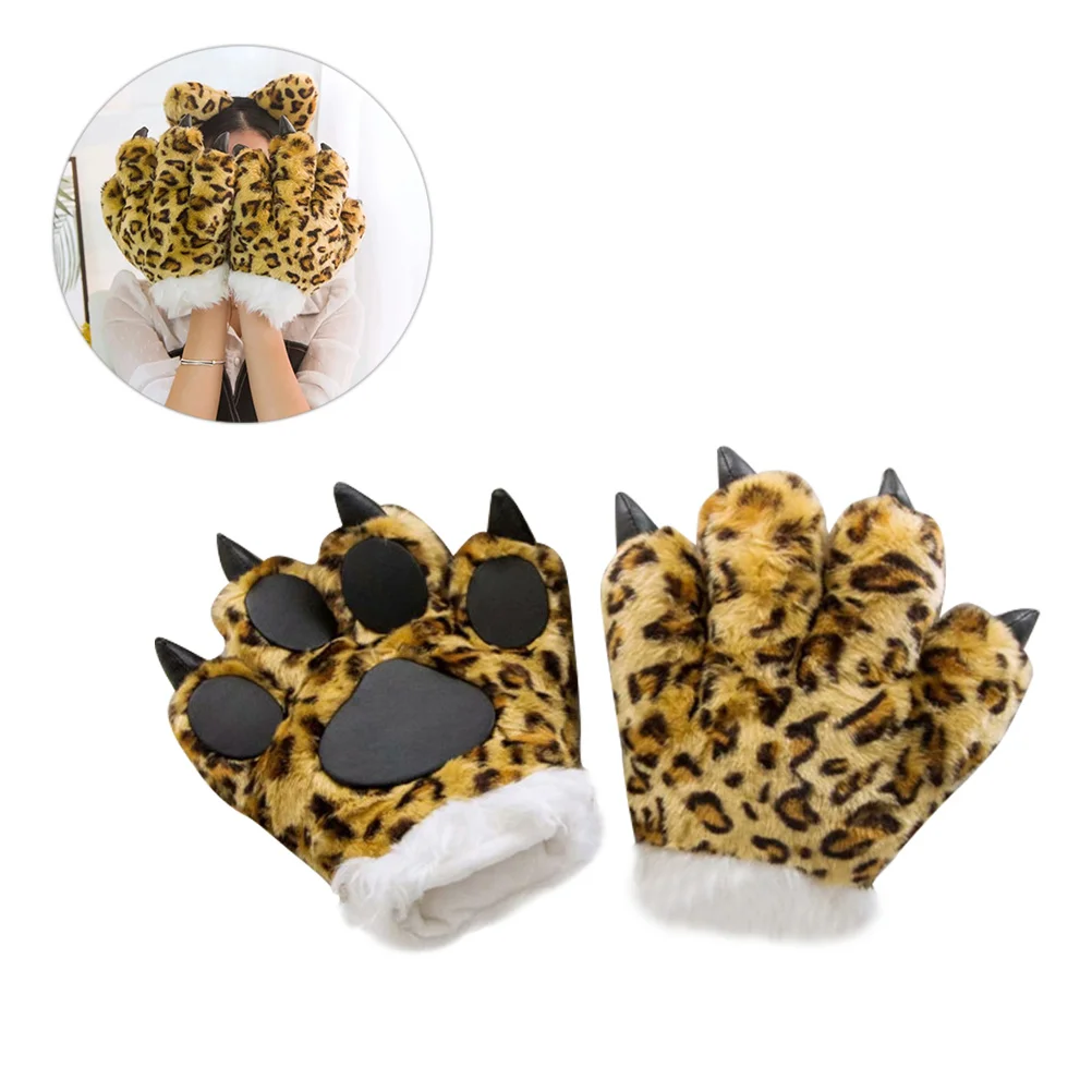 Gloves Palm Paw Animal Animals Plushclaw Glove Paws Cat Tiger Costume Cosplay Cartoon Bear Simulation Furry Mittens Winter