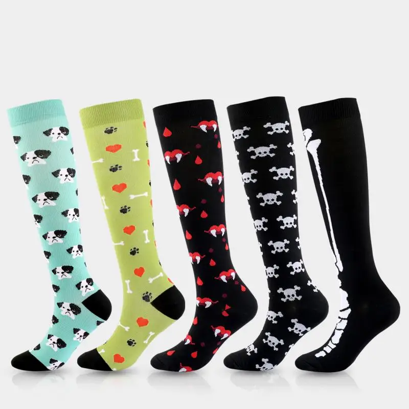 5pair Men Prevent Varicose Veins Women Multicolor Running Halloween Pressure Socks New Fashion Casual Nylon Compression Calf
