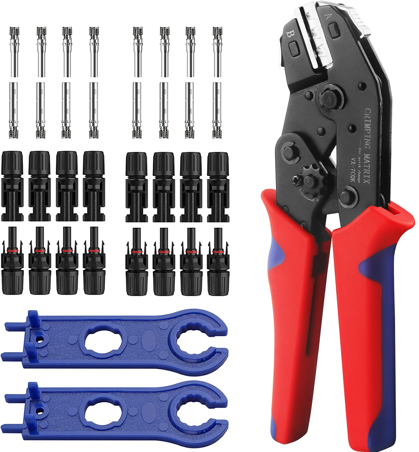 Solar Crimping Tool Set for 2.5 4.0 6.0 mm² Solar Panel PV Cable, Ratcheting Crimper for 8Pairs Male Female Insulated Terminal