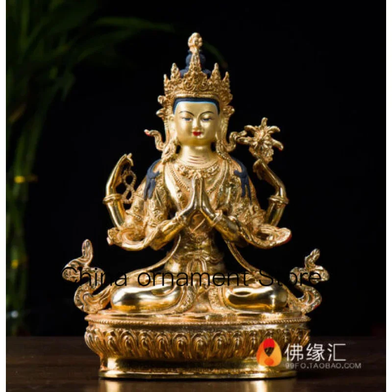 

Hand Painted Bronze Buddha Statue Gilded Four-Armed Avalokiteshvara Bodhisattva Tara