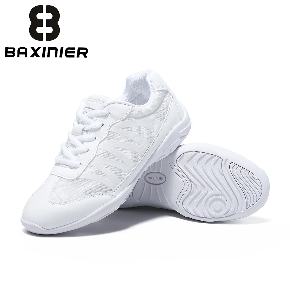 حذاء رياضي أبيض للفتيات من BAXINIER خفيف الوزن للشباب والرقص والتنس وأداء رياضي بمقبض مبطن