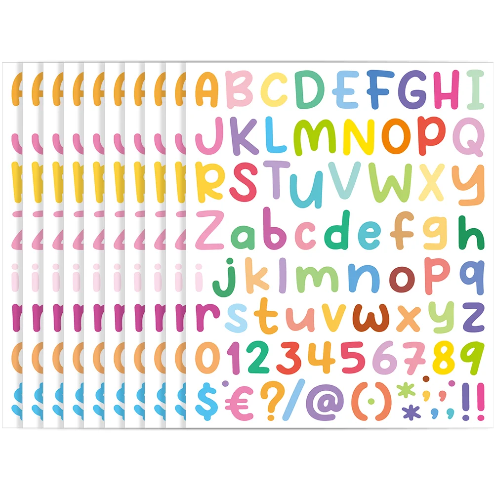 10 Sheets Alphabet Stickers Letters for Crafts Number Labels Colored Decals Vinyl Scrapbooking