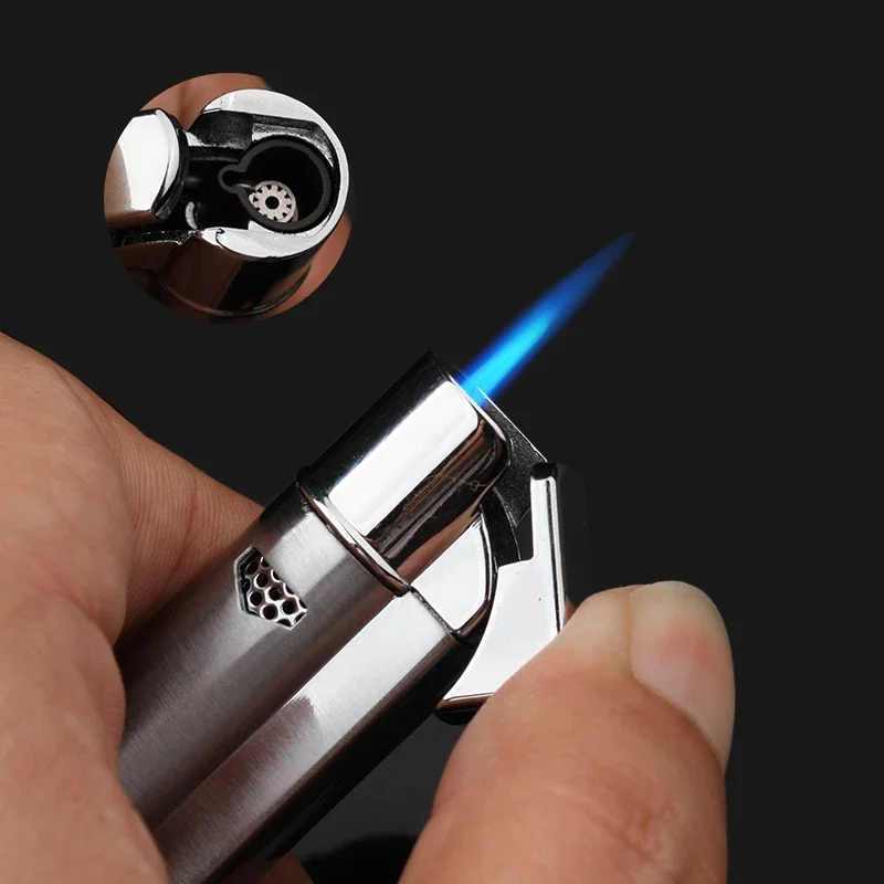 Compact and portable transparent compartment lighter, long straight forward windproof lighter